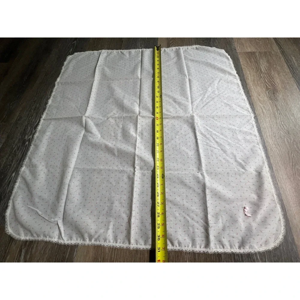 Unbranded Receiving Blanket Kids OS White Pink Floral Lace Trim Bow Vintage